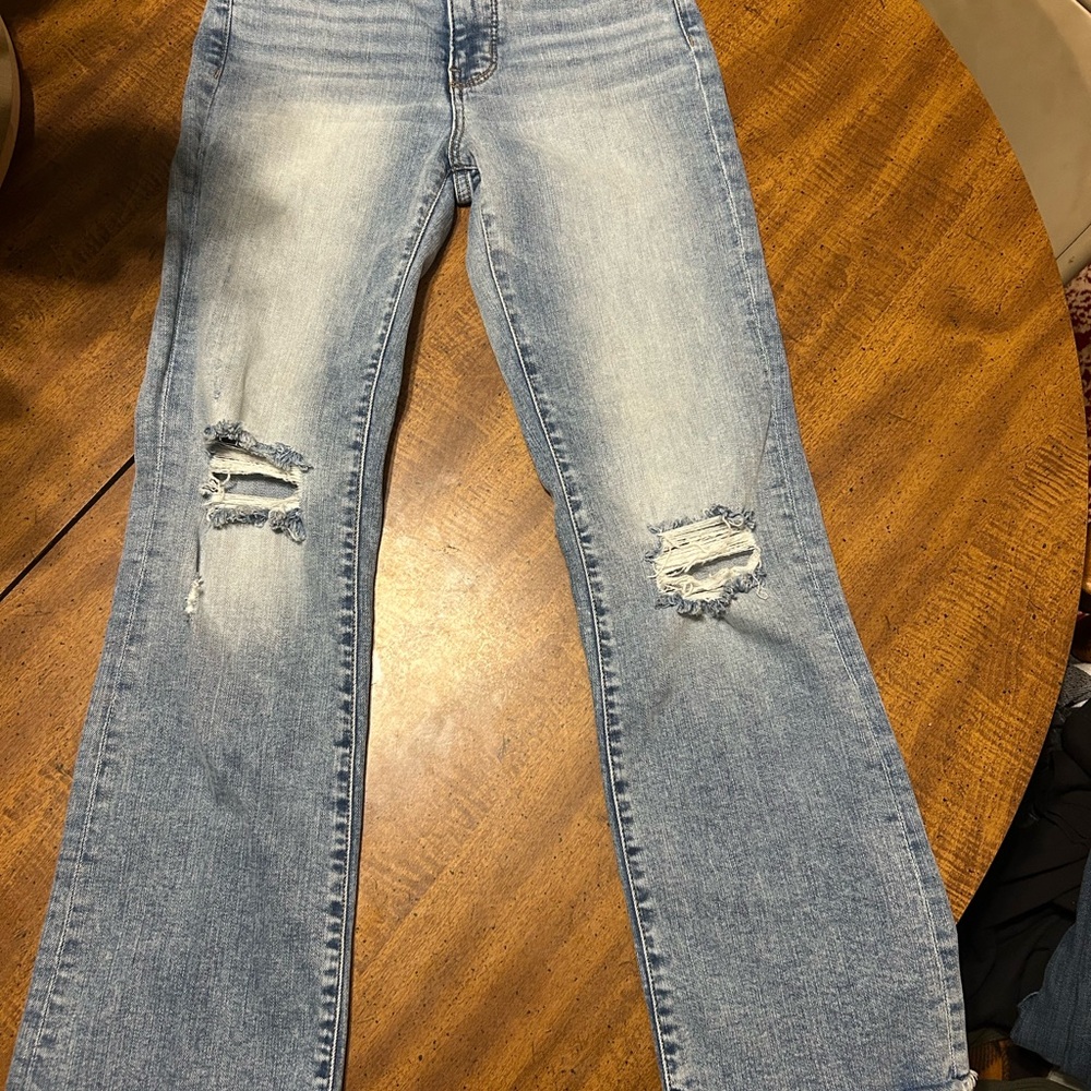 BKE Light Blue Distressed Flare Jeans